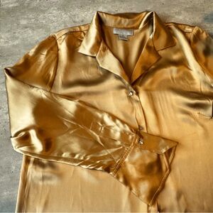 August Silk 100% Silk Button-Up gold Blouse Size 10